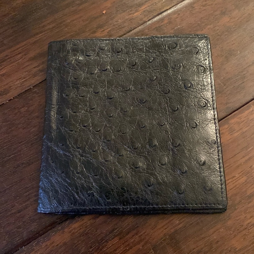 Mark Cross Vintage Black Ostrich Leather Men’s Wallet EUC Made in Italy 🇮🇹!